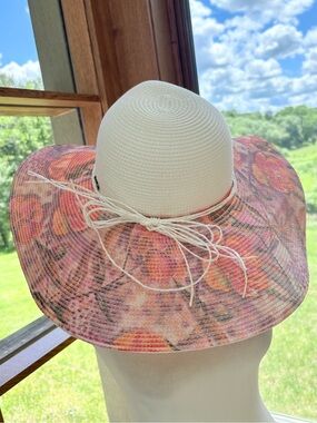 NWOT LUCKY 7 Wide Floppy Brim Hat Floral Pink Purple & White OS